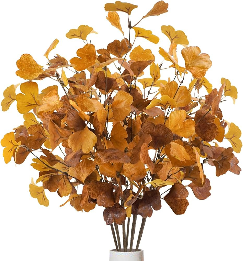 6 Pcs Artificial Ginkgo Leaves Stems Fall Greenery Stems Artificial Fall Flowers Spray for Autumn... | Amazon (US)