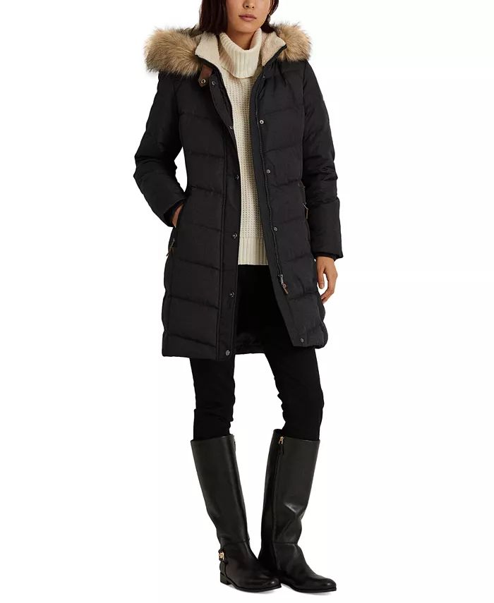 Women's Faux-Fur-Trim Hooded Puffer Coat | Macy's