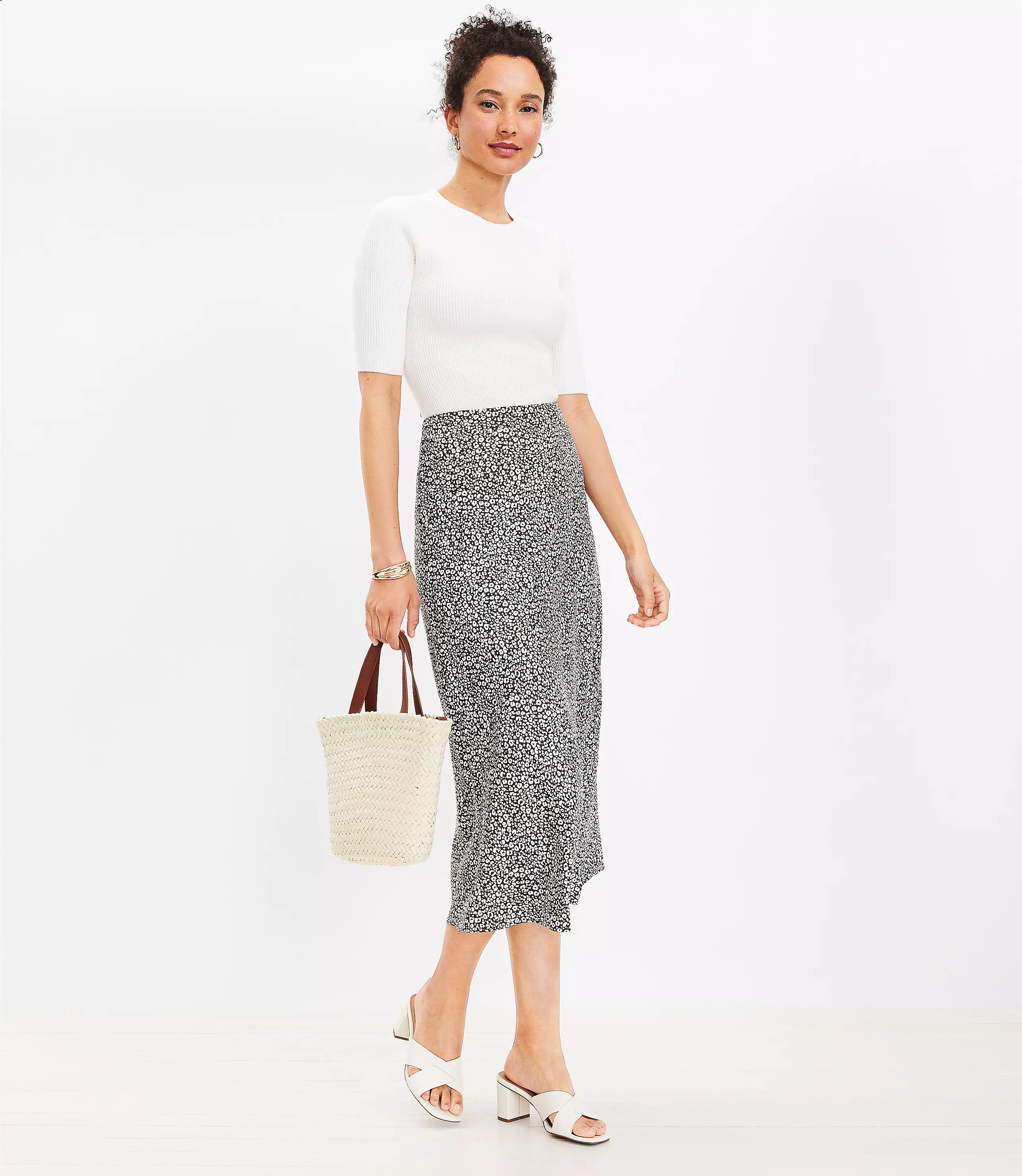 Petite Cheetah Print Bias Midi Skirt | LOFT
