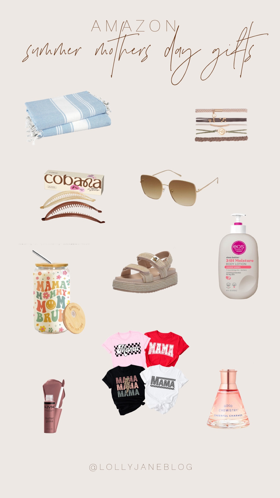 Amazon Summer Mother’s Day gifts and inspo! 💛

Summer is officially starting, and I know from personal experience that having some personalized summer accessories are perfect for the summer season. Mother’s Day if the perfect occasion to get some fun summer accessories from the kiddos, or even the hubby! Summer sunnies are my fav part of the season, alone with these adorable banana clips to hold up my hair! This EOS Lotion is a perfect Mother’s Day gift, and would pair well with this good chemistry perfume. A lip gloss in a nude shade is also a fav for summer. These sandals are SO stinkin cute! I love them, and they match so well with these cute bracelet hair ties! Finishing off strong with the mama t shirts and the personalized mom cup for those cold drinks! Happy Mother’s Day season, and happy summer! ☀️

#LTKSeasonal #LTKGiftGuide #LTKstyletip