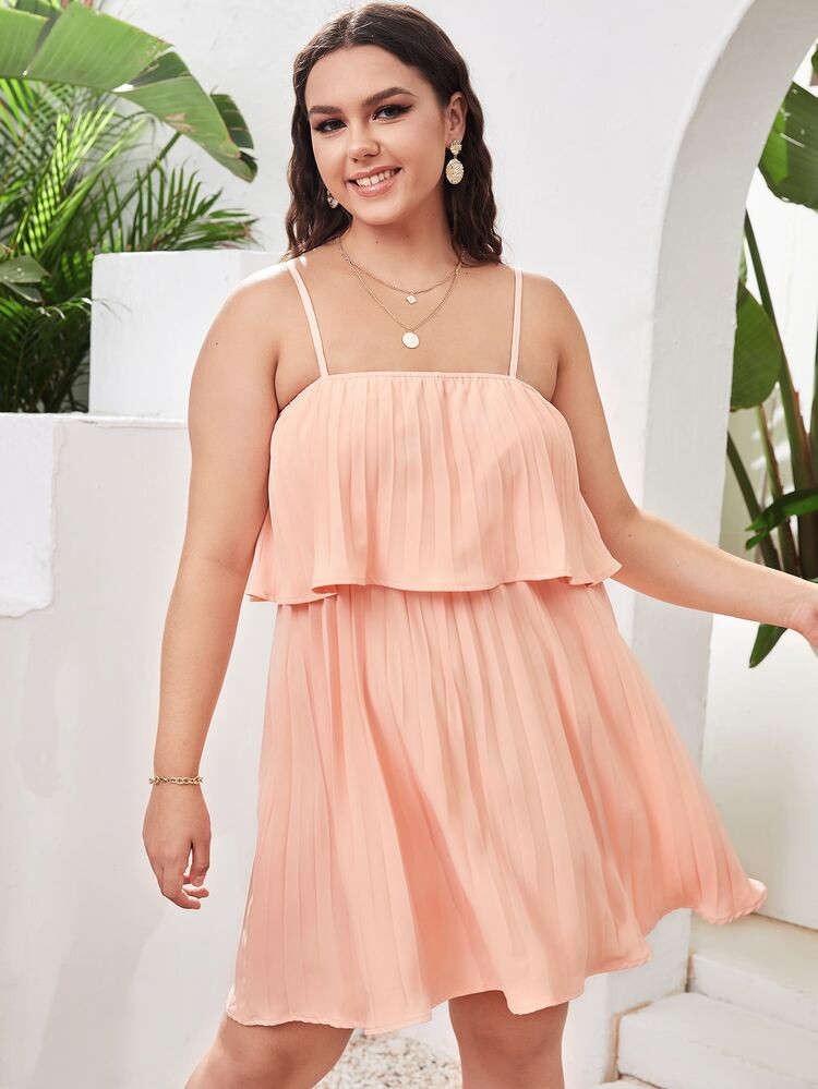 Plus Solid Pleated Cami Dress | SHEIN