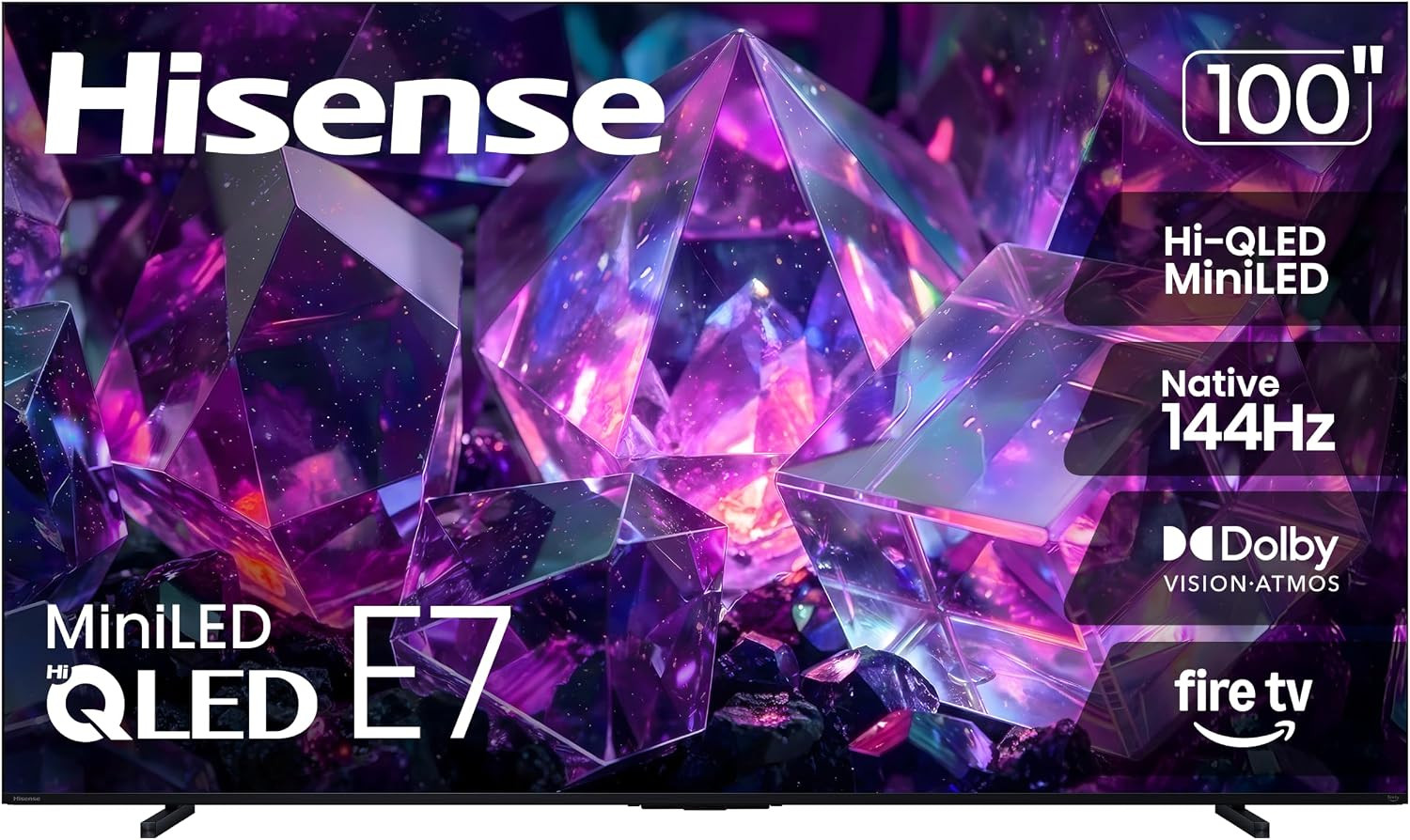 Hisense 100" E7 Cinema Series Hi-QLED Mini-LED 4K UHD Smart Fire TV (100E7SF, 2026 NEW) - Native 144Hz, AI Picture, Dolby Vision IQ · Atmos, FALD, HDR10+ Adaptive, MEMC, Alexa+ | Amazon (US)