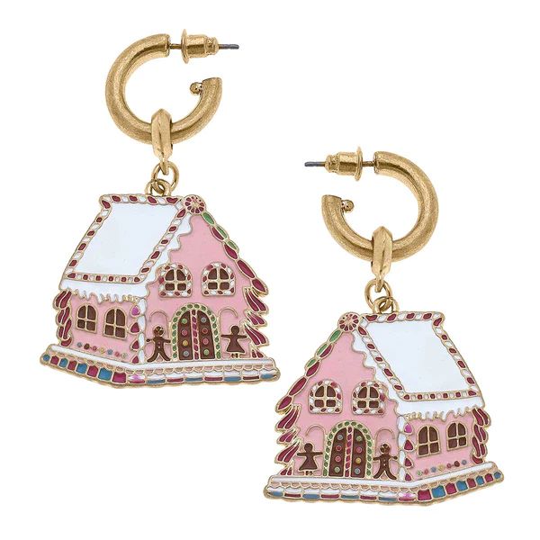 Noelle Gingerbread House Earrings in Pink & Red Multi Enamel | CANVAS