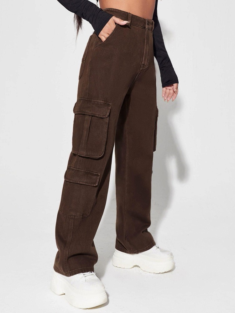 High Waisted Flap Pocket Cargo Jeans | SHEIN