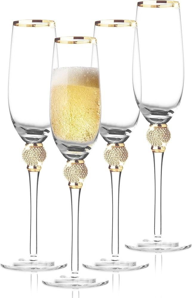 BERKWARE Premium Champagne Flutes - Crystal Champagne Glasses with Gold Rim & Gold Dazzling Rhine... | Amazon (US)