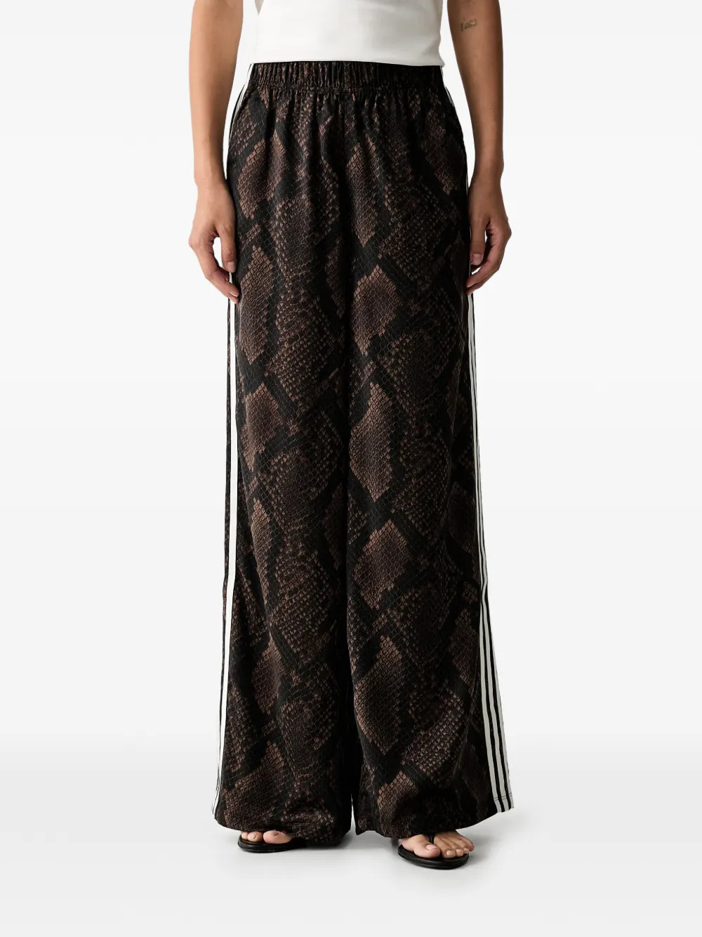 adidas satin snake-print wide-leg track pants - Brown | Farfetch Global