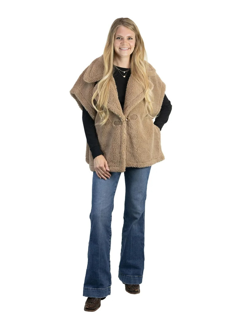 Time and Tru Womens Faux Shearling Vest, Tan | Walmart (US)