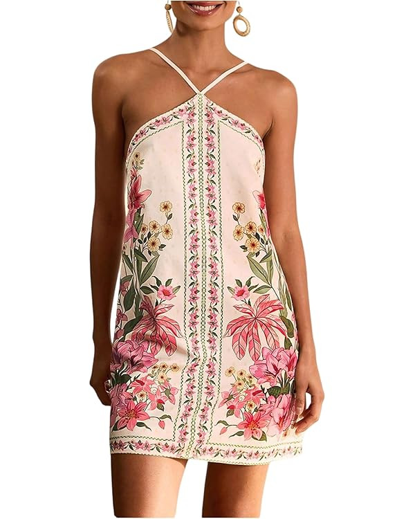 MakeMeChic Women's Halter Dresses Summer Beach Backless Tropical Vacation Caribbean Outfits Boho ... | Amazon (US)