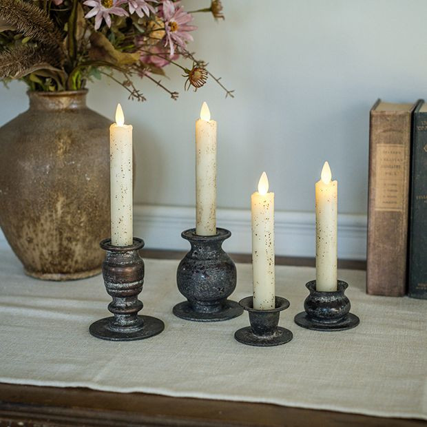 Rustic Metal Taper Candle Holder Collection Set of 4 | Antique Farm House