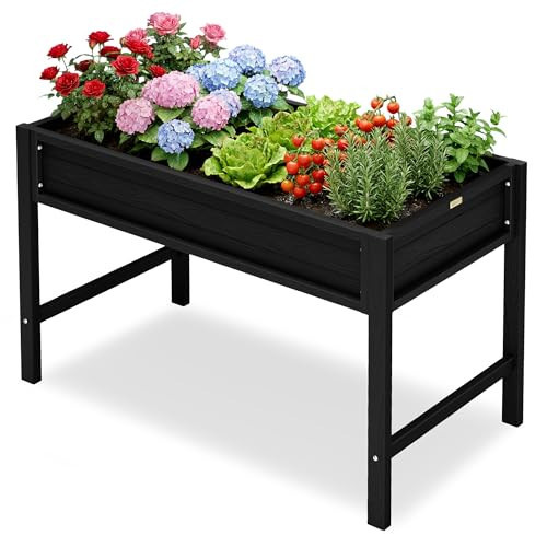 YEFU HIPS Raised Garden Bed: 48x24x30in Black Raised Garden Beds Outdoor with Drainage & Legs - Planter Boxes Outdoor for Herb Vegetable Plant Gardening on Patio Deck for Suburban Homeowners | Amazon (US)