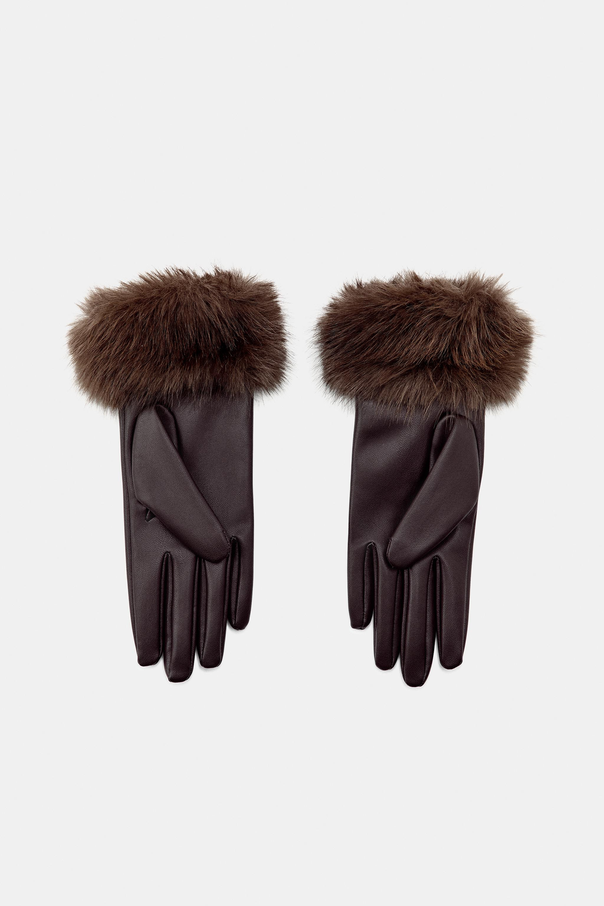 SHORT FAUX LEATHER AND FUR GLOVES | Zara US
