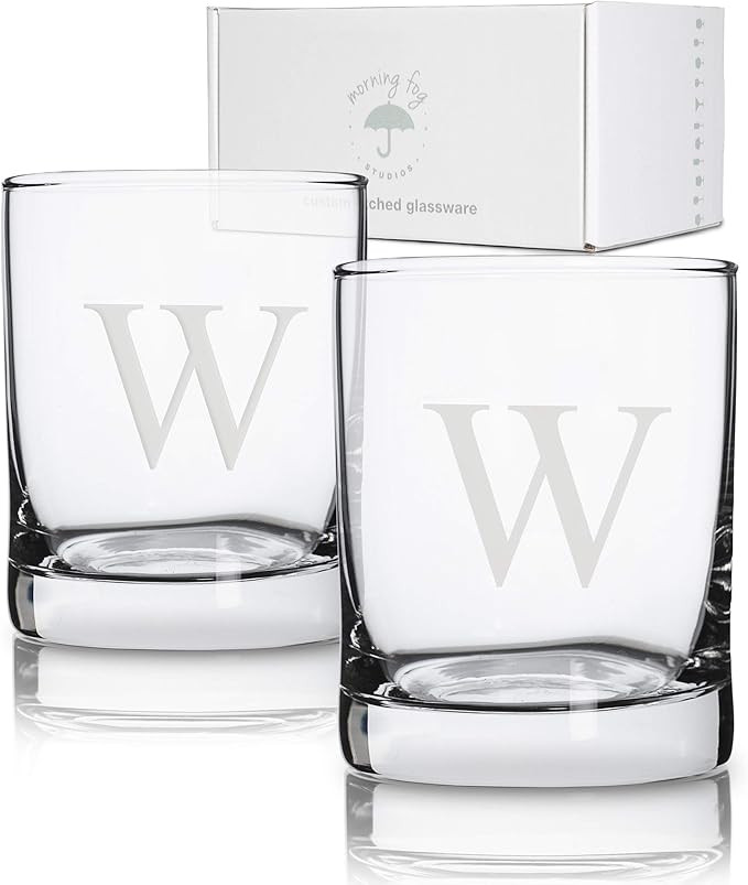 Personalized Scotch Whiskey Glasses Set of 2, Old Fashioned Barware Glassware with Sandblasted Mo... | Amazon (US)