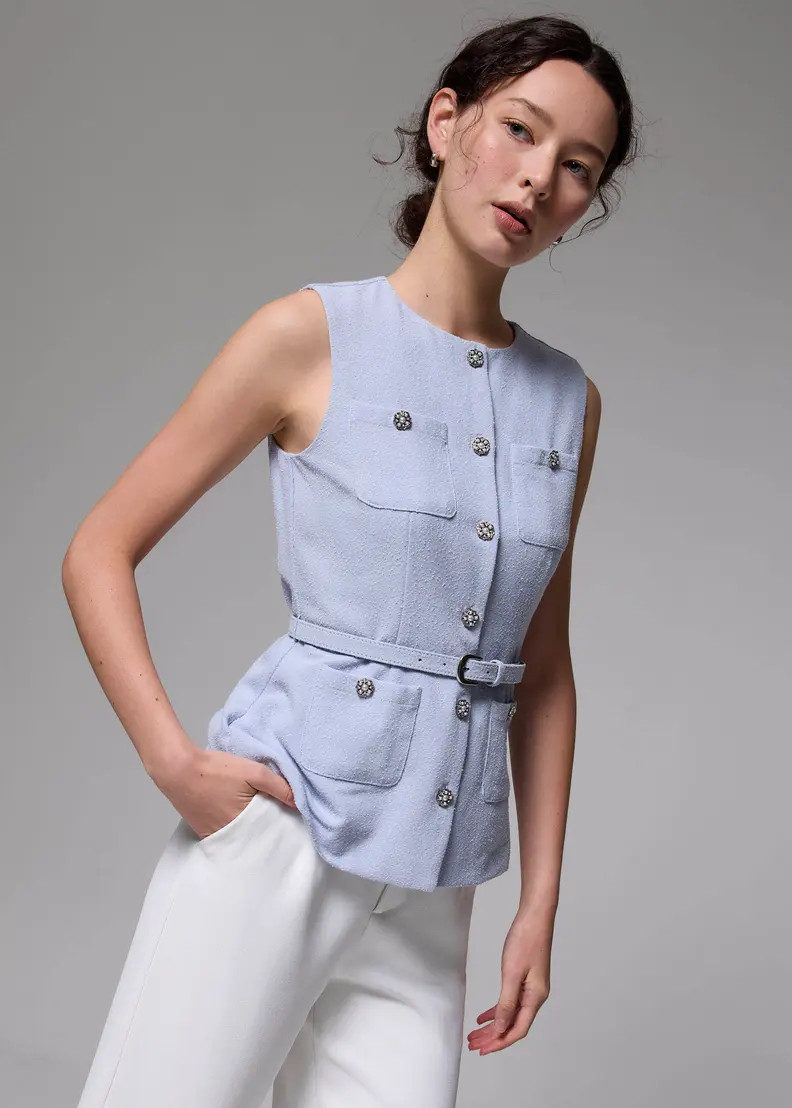 Belted Tweed Button Down Top | Love, Bonito USA