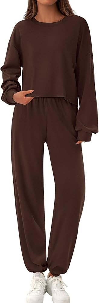 PRETTYGARDEN Women's Two Piece Lounge Sets 2025 Fall Airport Outfits Long Sleeve Pullover Tops Sw... | Amazon (US)