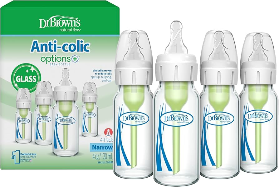 Dr. Brown's Anti-Colic Options+ Narrow Glass Baby Bottle with Level 1 Slow Flow Nipple, BPA-Free,... | Amazon (US)