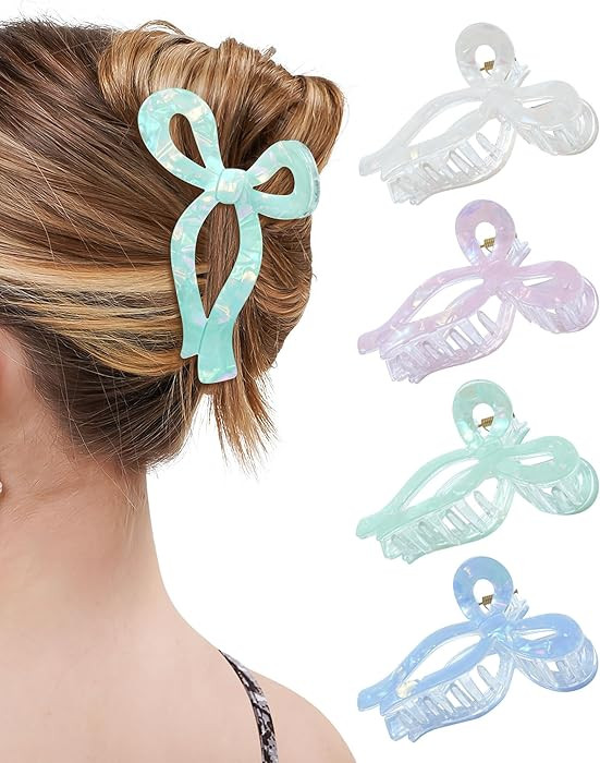 Mesovor Teen Girl Gifts Trendy Stuff - 4 Pack Elegant Bow Hair Claw Clips, Nonslip 4.3" Large Hai... | Amazon (US)