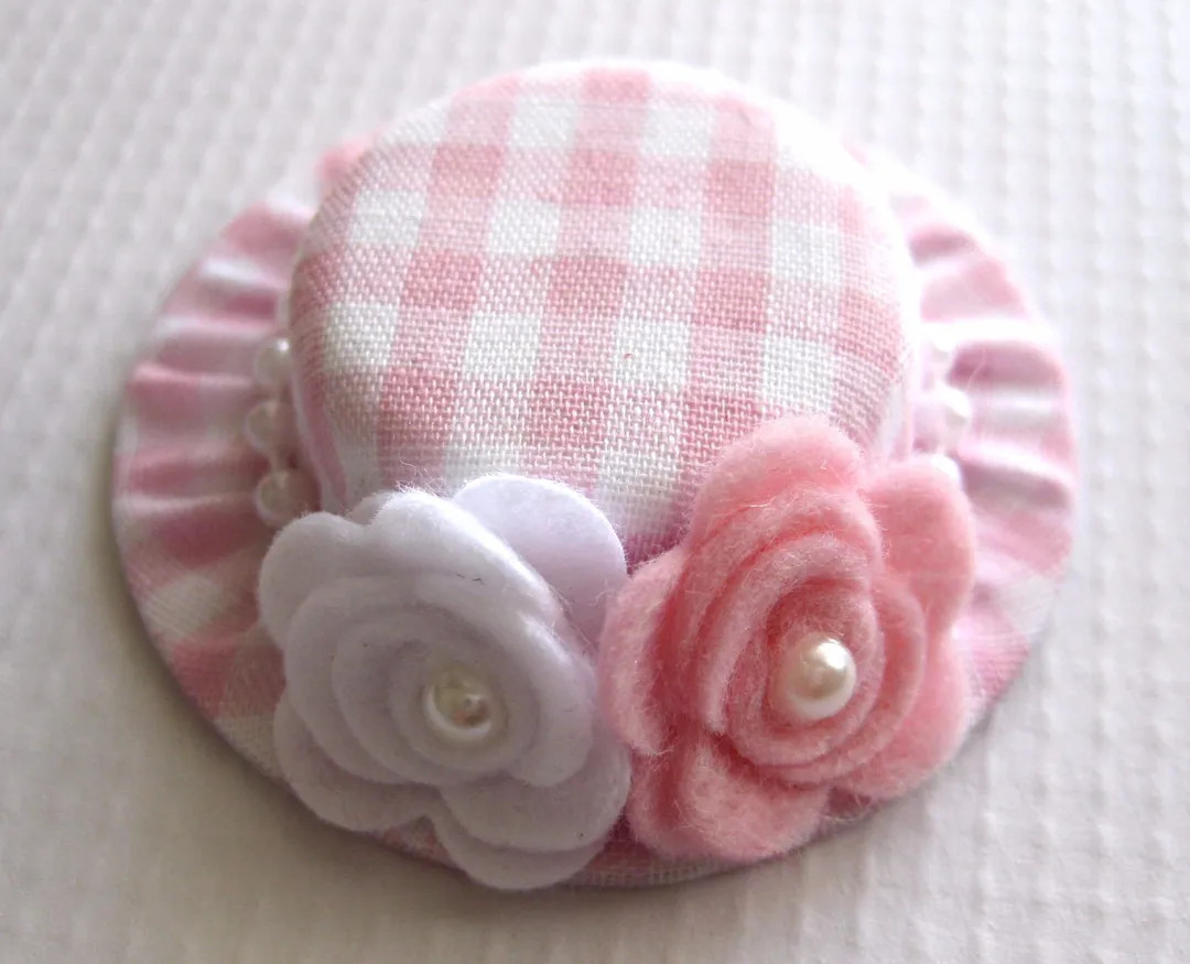 Lt Pink and White Baby Hair Clips - Gingham Mini Top Hat Clips for Toddlers - Mini Hat Headbands ... | Etsy (US)
