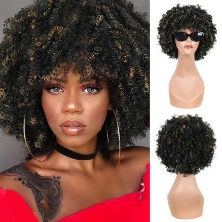 Creamily Kinky Curly Wigs for Women Synthetic Mens Wigs Short Blonde Wigs Headband Wig With Bangs Glueless Wigs for Holloween | Walmart (US)