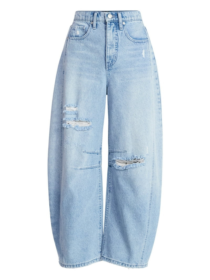 Scoop Women’s and Women's Plus High-Rise Ankle Barrel Jeans with Distressed Details, Sizes 0-26 | Walmart (US)