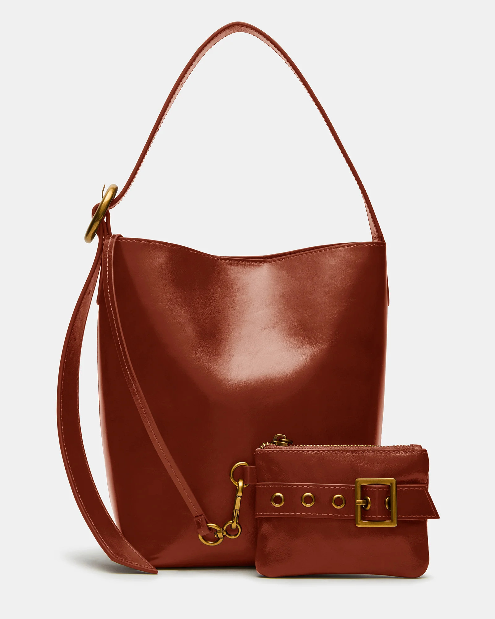 SOFIEE Bag Rust Leather Shoulder Strap Bucket Tote Handbag | Steve Madden (US)