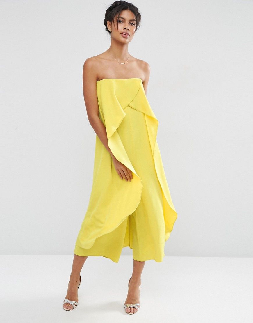 ASOS Bandeau Jumpsuit with Ruffle Overlayer - Yellow | Asos ROW