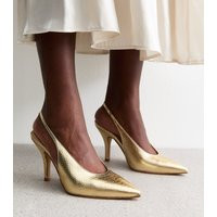 Women's Gold Leather-Look Slingback Stiletto Heel Court Shoes New Look | New Look (UK)
