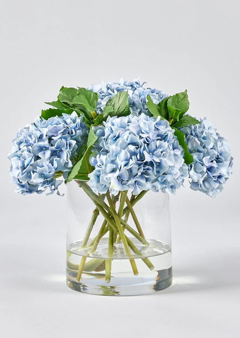 Faux Hydrangea Arrangment in Glass Vase - 12" | Afloral