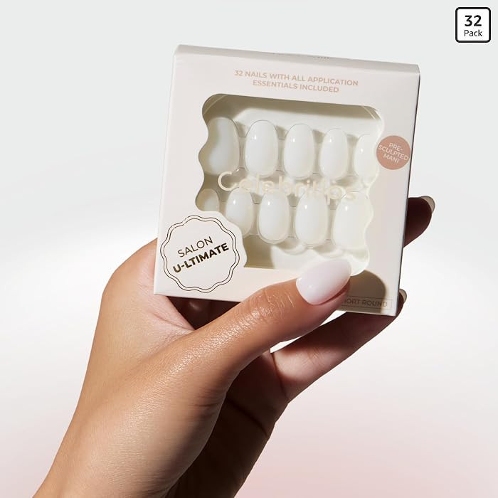 Celebritips Press On Nails - Salon U-ltimate\u2122 | Sheer Milk, Extra Short Round Nails, Reusabl... | Amazon (US)