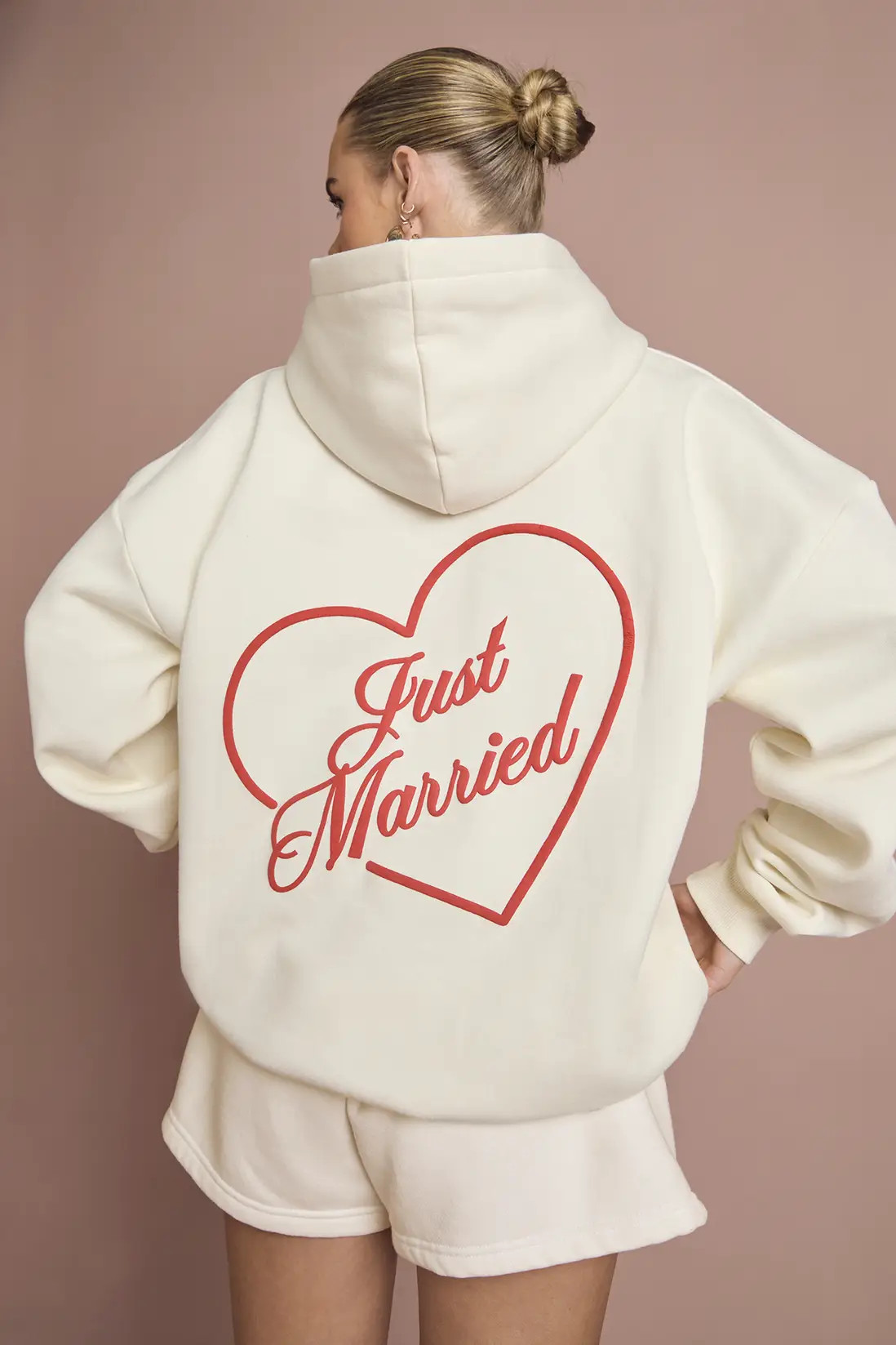 Ecru Just Married Puff Print Oversized Hoodie | Boohoo USA | boohoo (US & Canada)