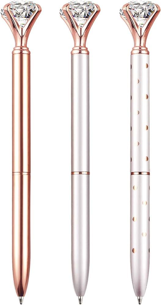 3 PCS Bling Big Crystal Diamond Ballpoint Pen Metal Ballpoint Pens for Office Supplies Gift, Rose... | Amazon (US)