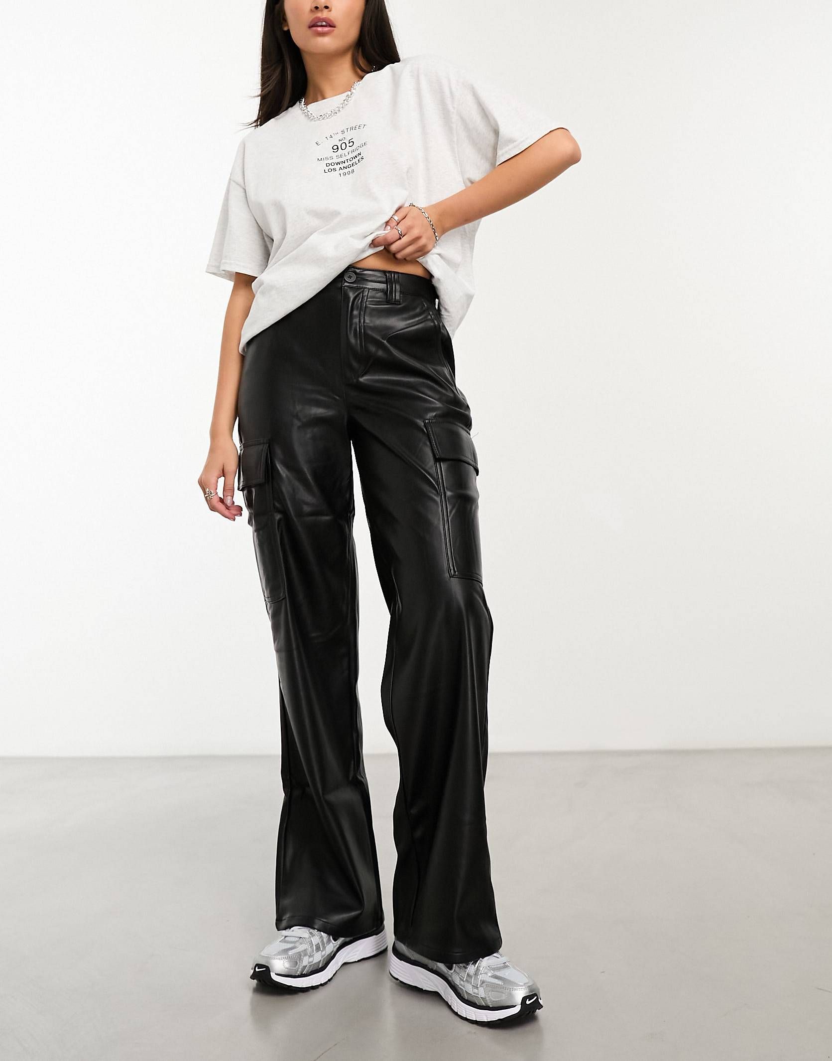 ASOS DESIGN faux leather cargo trousers in black | ASOS (Global)