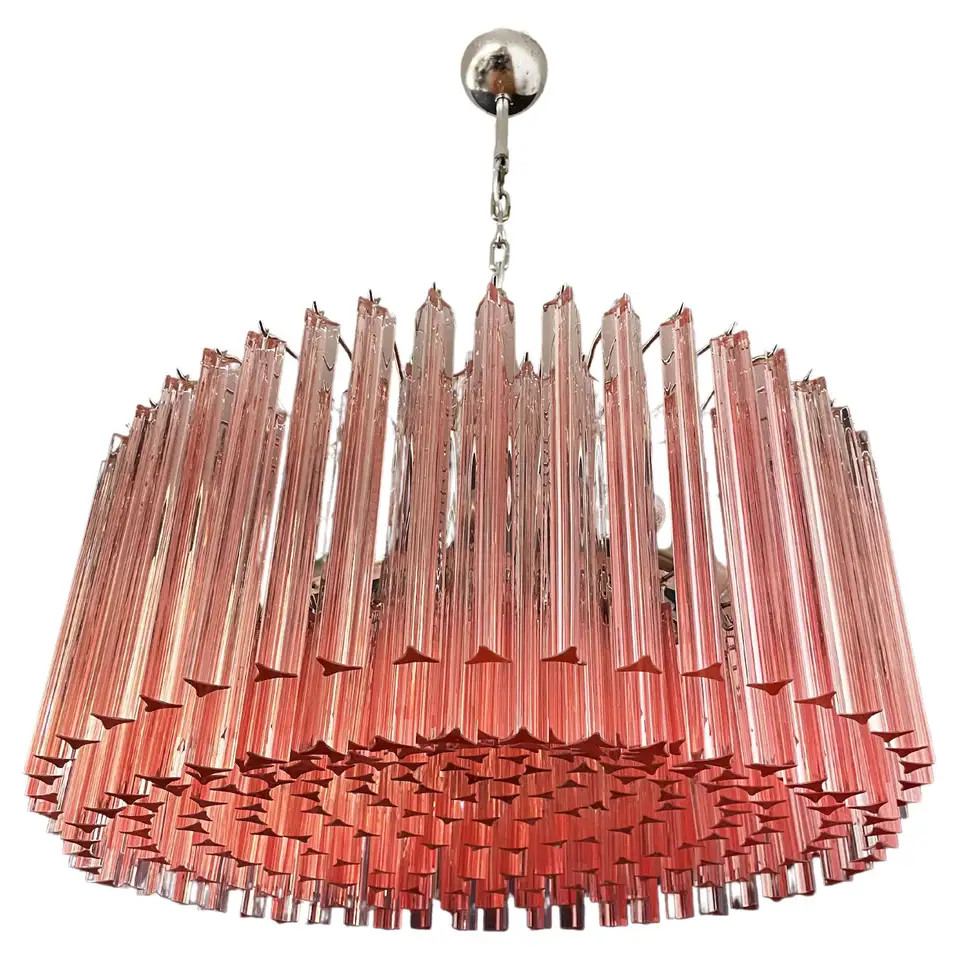 Large Triedri Murano Glass Chandelier, 265 Pink Prism | 1stDibs