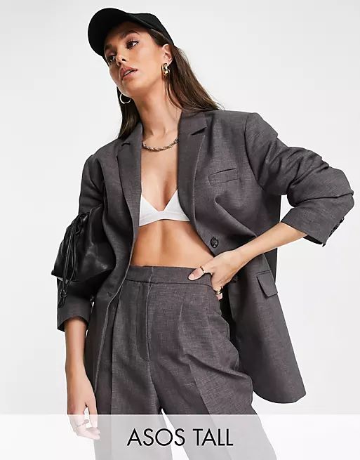 ASOS DESIGN Tall masculine suit blazer in charcoal | ASOS (Global)
