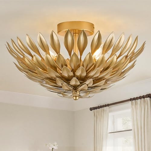 Gold Semi Flush Mount Ceiling Light Vintage Metal Brass Ceiling Light Fixtures Mid Century Modern... | Amazon (US)