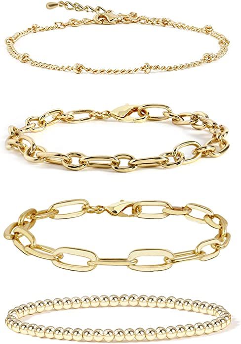 Elegance 11 designs Gold Link Bracelet for Women Girls 14K Gold Plated Dainty Link Beads Bracele... | Amazon (US)