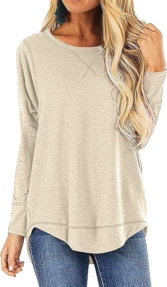 HIYIYEZI Fall Tops for Women Long Sleeve Side Split Casual Loose Tunic Top | Amazon (US)