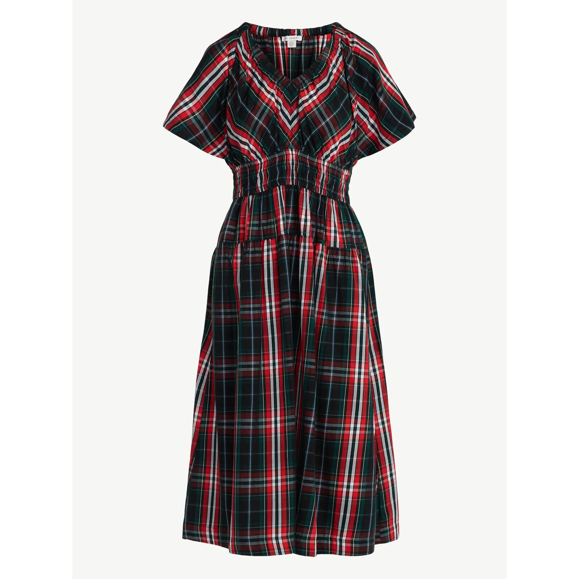 Free Assembly Women's and Women's Plus Cotton Smocked Waist Midi Dress with Flutter Sleeves, Size... | Walmart (US)