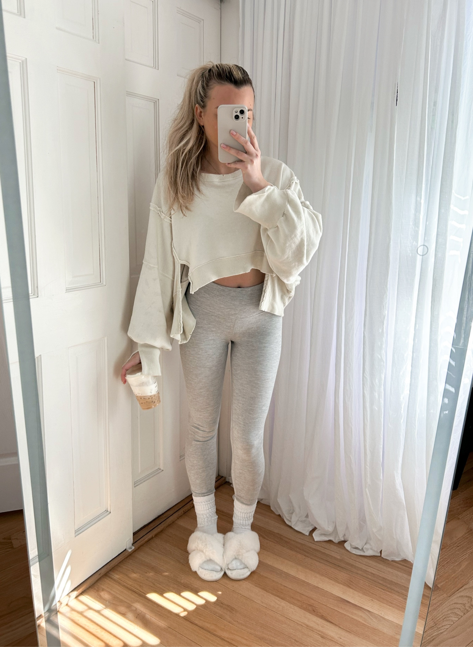 Cozy rainy day outfit, wearing size xs in the leggings & small top🤍✨

#LTKSpringSale #LTKfindsunder50 #LTKtravel