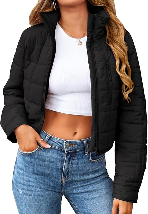 Saylife Quilted Jackets for Women Cropped Lightweight Quilted Jacket Long Sleeve Zip Up Winter Wa... | Amazon (US)