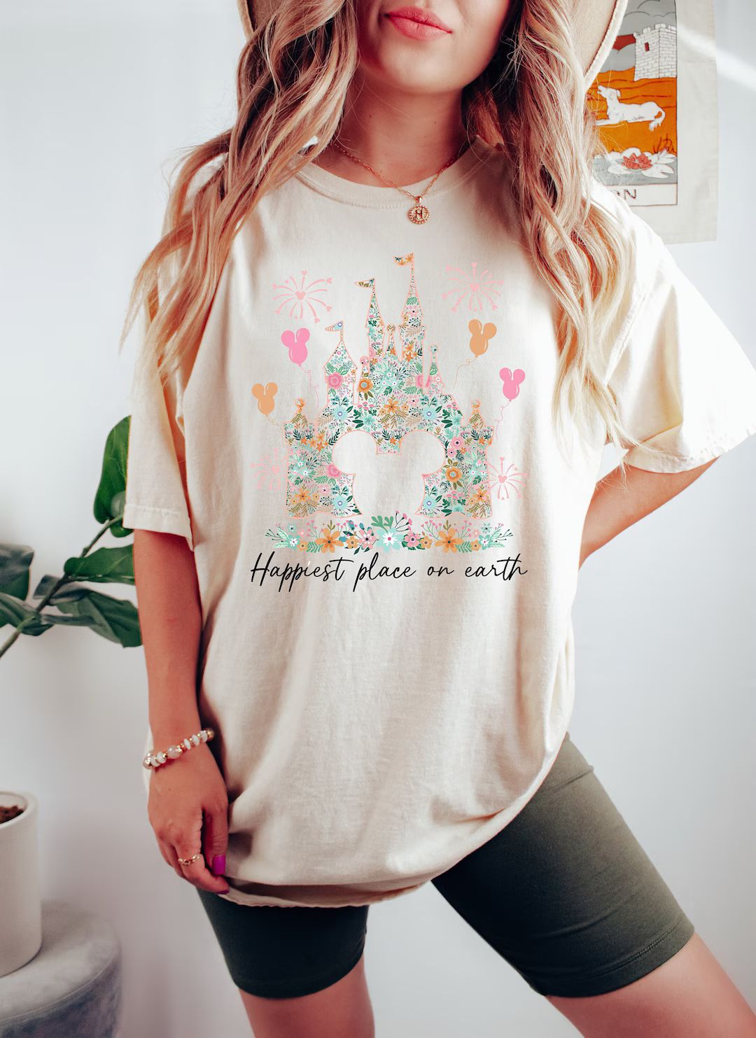 Happiest Place on Earth Shirt, Disney Castle Floral Shirt, Vintage Disney Shirt, Magic Kingdom Sh... | Etsy (US)
