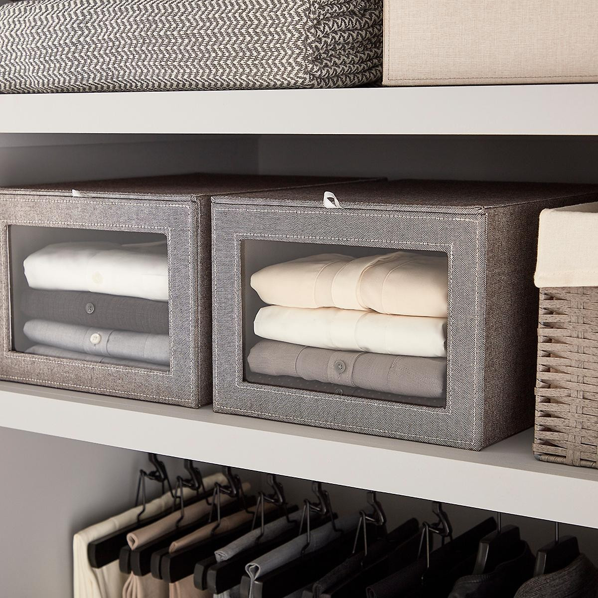 Grey Cambridge Drop-Front Shirt Box | The Container Store