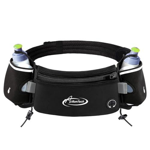 AiRunTech Running Belt with Water Bottles No Bounce Hydration Belts Can be Cut to Size Design Strap for Runners(2 * 6 OZ bottles) | Amazon (US)