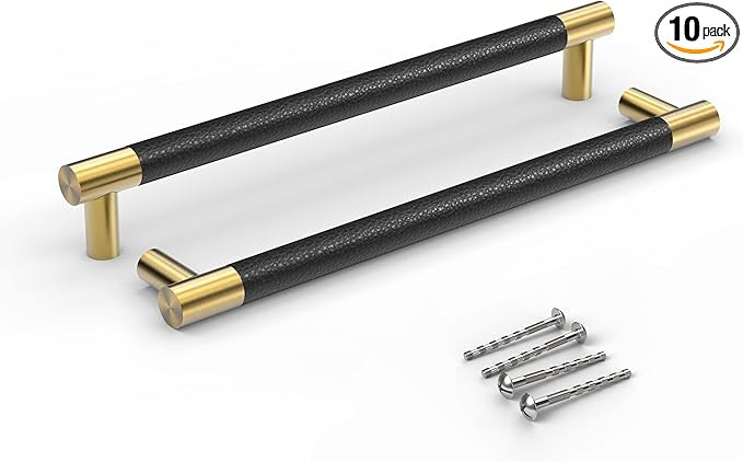 Bar Cabinet Handle Knob Pull Brushed Satin Gold/Brass Finish with Upholstered Black Leather 9.7" ... | Amazon (US)