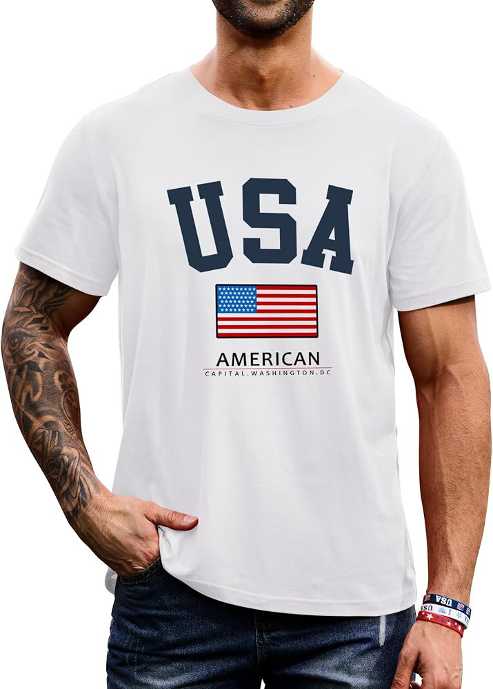 Arvilhill Men's 4th of July Shirt American Flag Short Sleeve T-Shirt 1776 Patriotic Cotton Tee Sh... | Amazon (US)