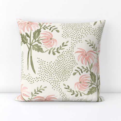 24" Pearl's Bouquet Olive_ peach on cream | Spoonflower