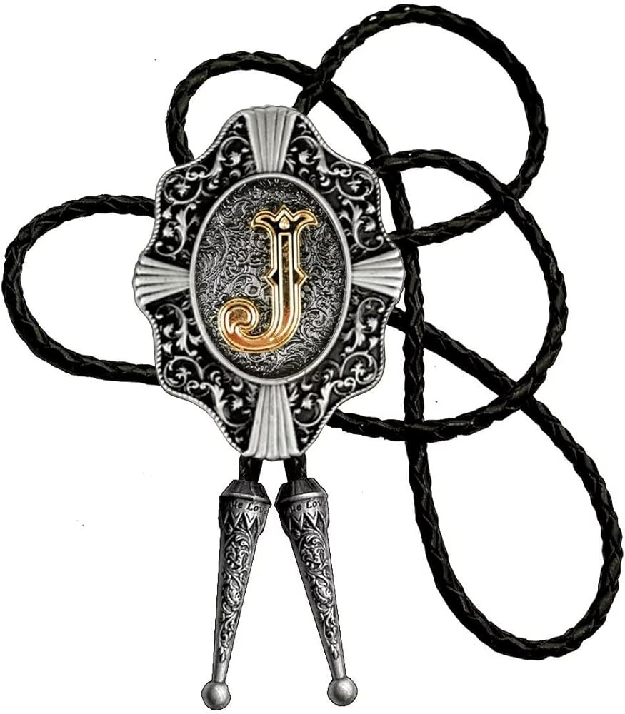 Moranse Golden Initial Letters in Flower Nursery Cowboy Bolo Tie with Cowhide Rope | Amazon (US)