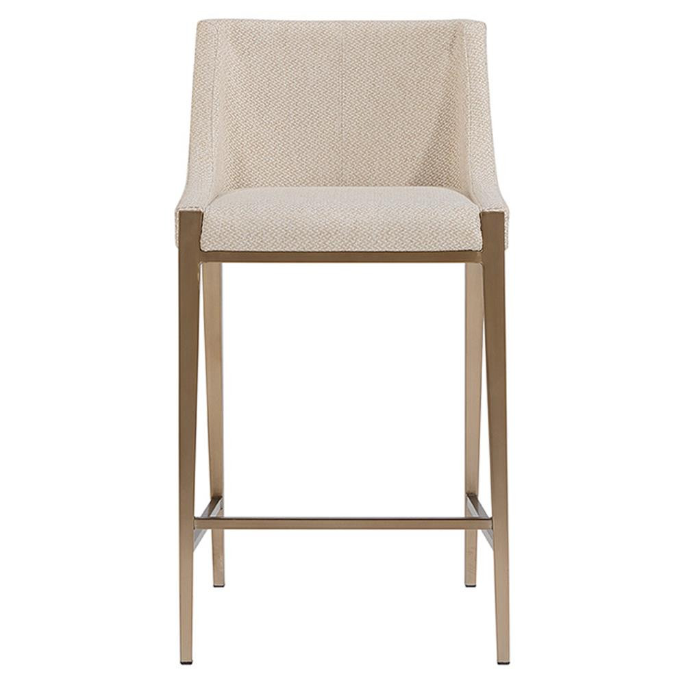 Sunpan Dionne French Monument Oatmeal Beige Upholstered Antique Brass Counter Stool | Kathy Kuo Home