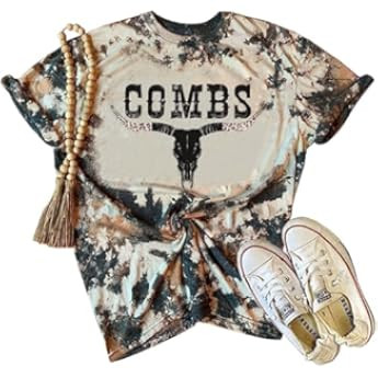 Retro Western Bull Skull Cow Hide Bleached Shirt Women Country Music Shirt Cute Cattle Skull Grap... | Amazon (US)