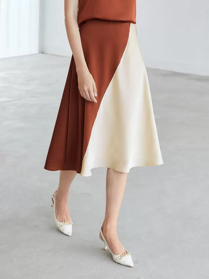 MOTF PREMIUM SATIN TWO TONE MIDI SKIRT | SHEIN