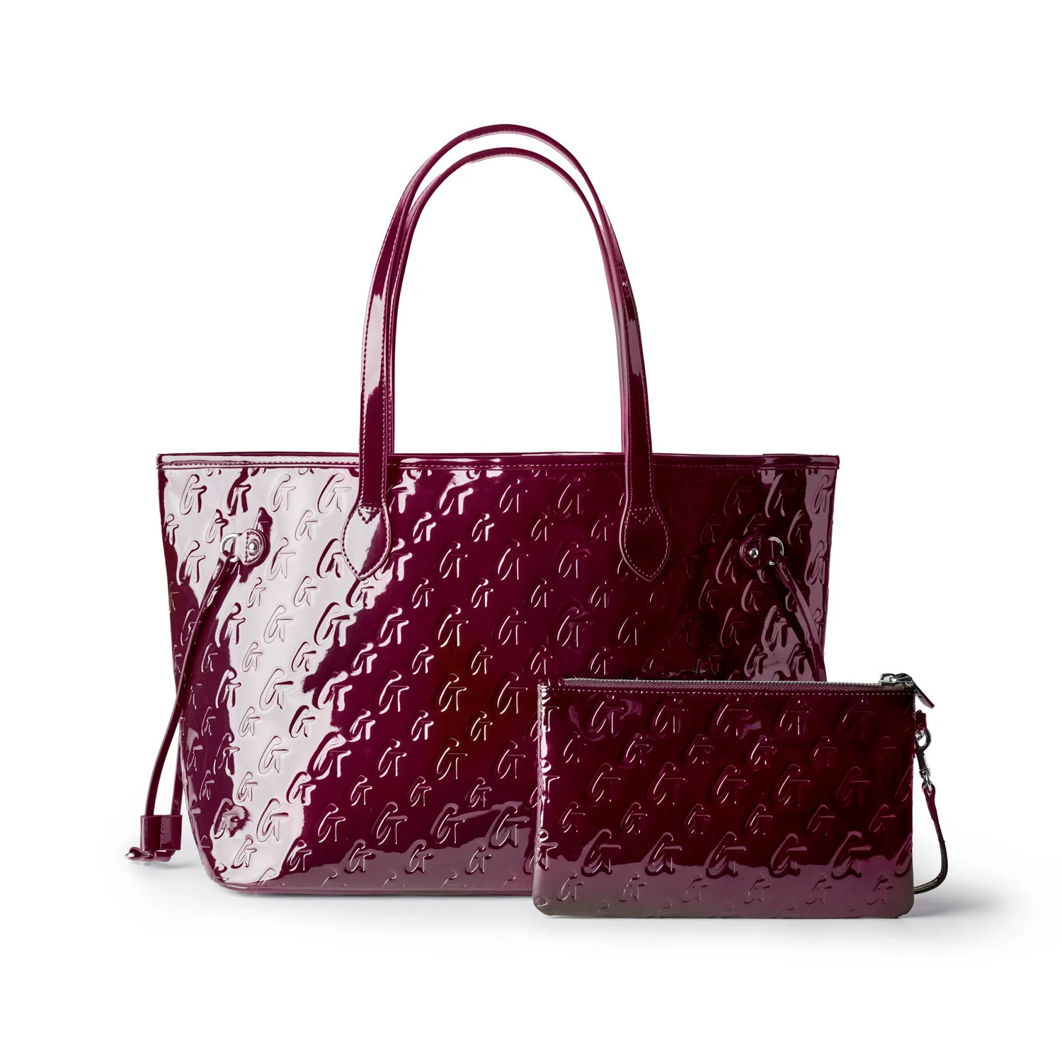 MONOGRAM GLAM TOTE WITH WRISTLET - MIRROR BURGUNDY | Glam-Aholic Lifestyle